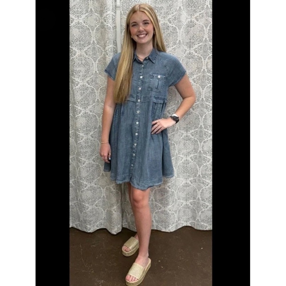 Uncle Frank Shirt Dress Womens Medium Blue Tencel Button Front Pockets Excellent